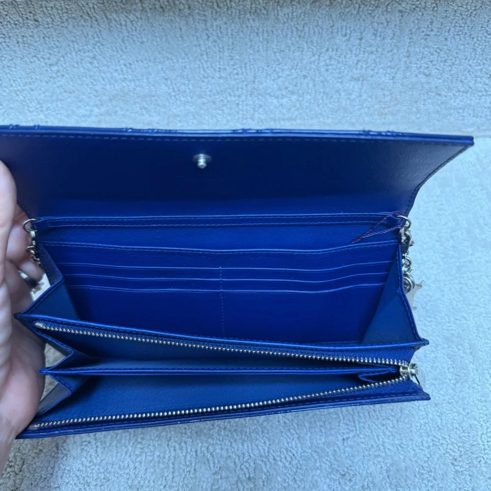 Christian Dior Wallet on Chain in Navy Patent Leather Full Set